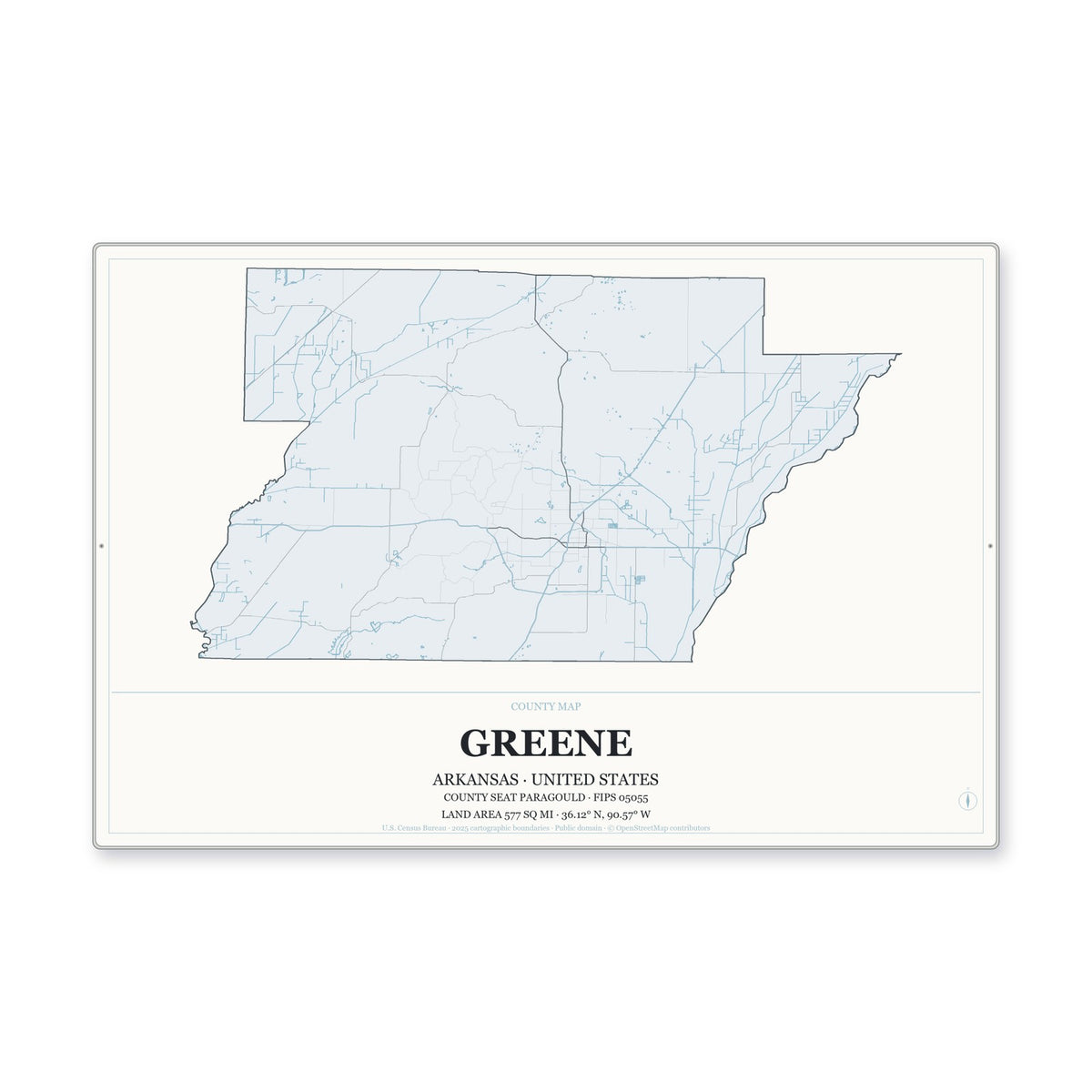 Greene County, Arkansas Map Aluminum Sign in Gallery Air style