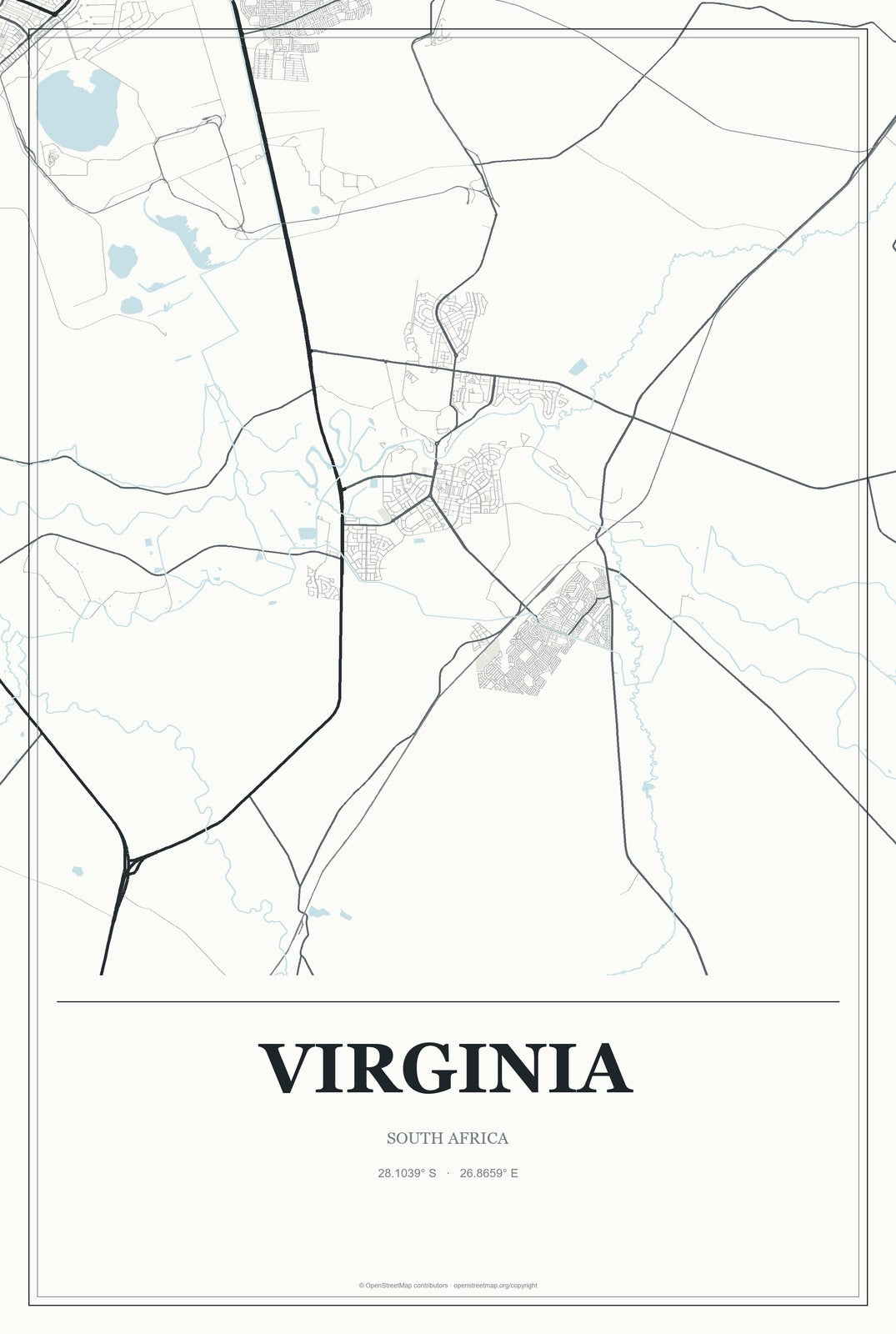 Virginia, South Africa City Map Aluminum Sign in Gallery Air style