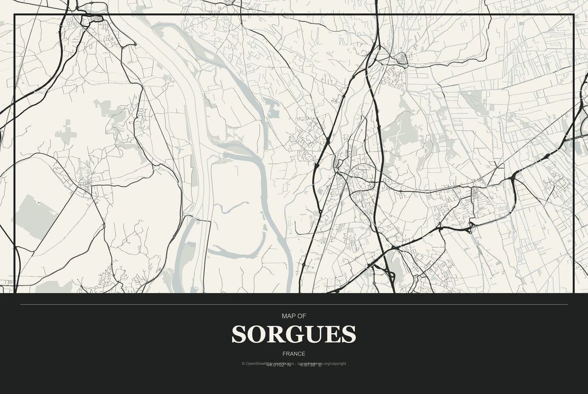 Sorgues, France City Map Aluminum Sign in Museum Plaque style