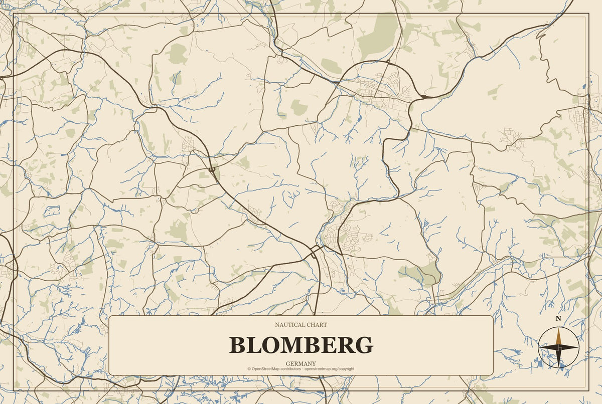 Blomberg, Germany City Map Aluminum Sign in Heritage Nautical style