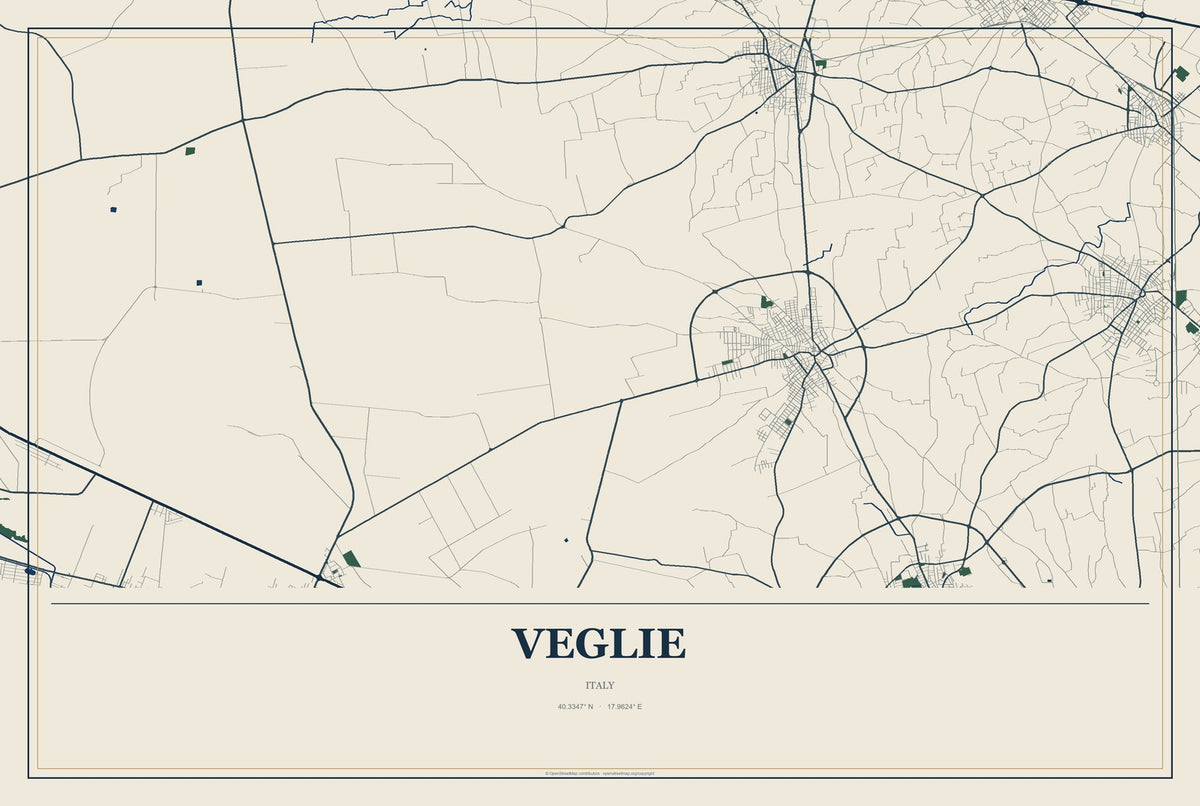 Veglie, Italy City Map Aluminum Sign in Coastal Cutout style