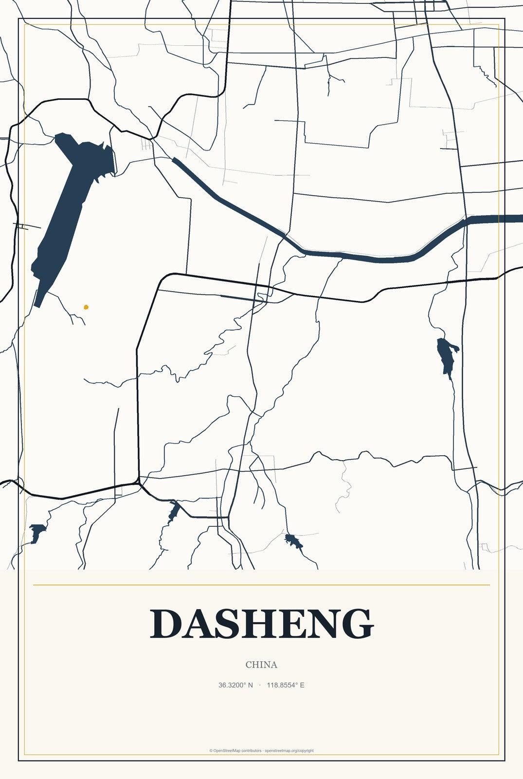 Dasheng, Chongqing, China City Map Aluminum Sign in Citrine Modern style