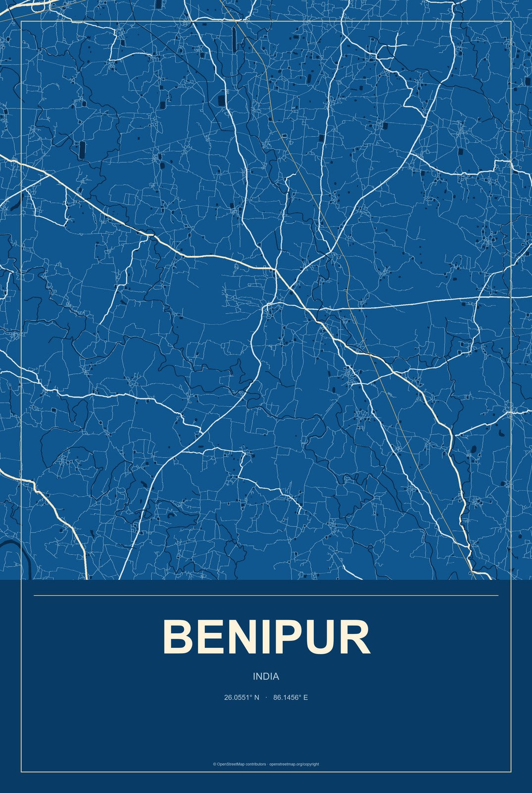 Benipur, India City Map Aluminum Sign in Harbor Cobalt style