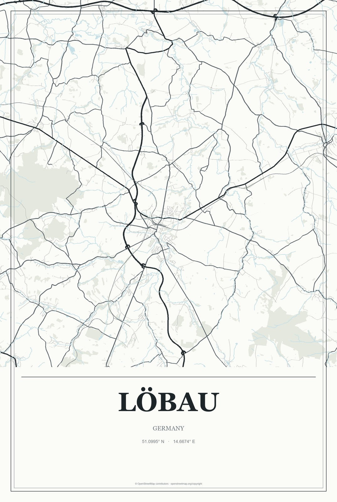 Löbau, Germany City Map Aluminum Sign in Gallery Air style