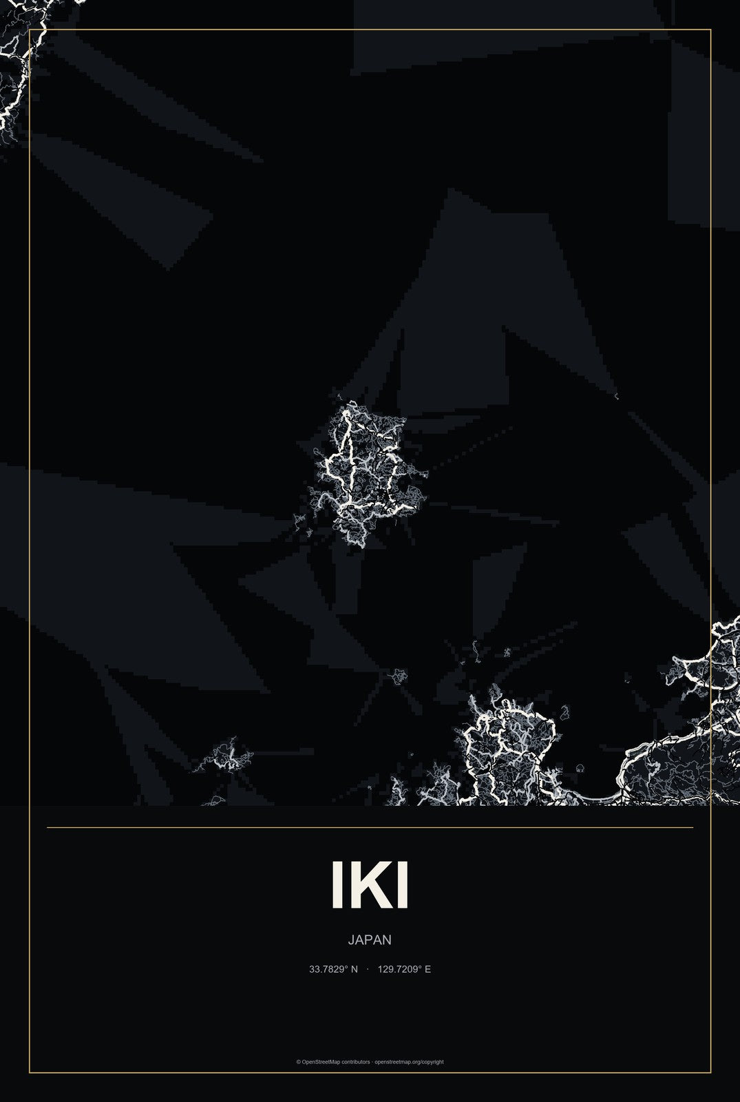 Iki, Japan City Map Aluminum Sign in Metropolitan Noir style