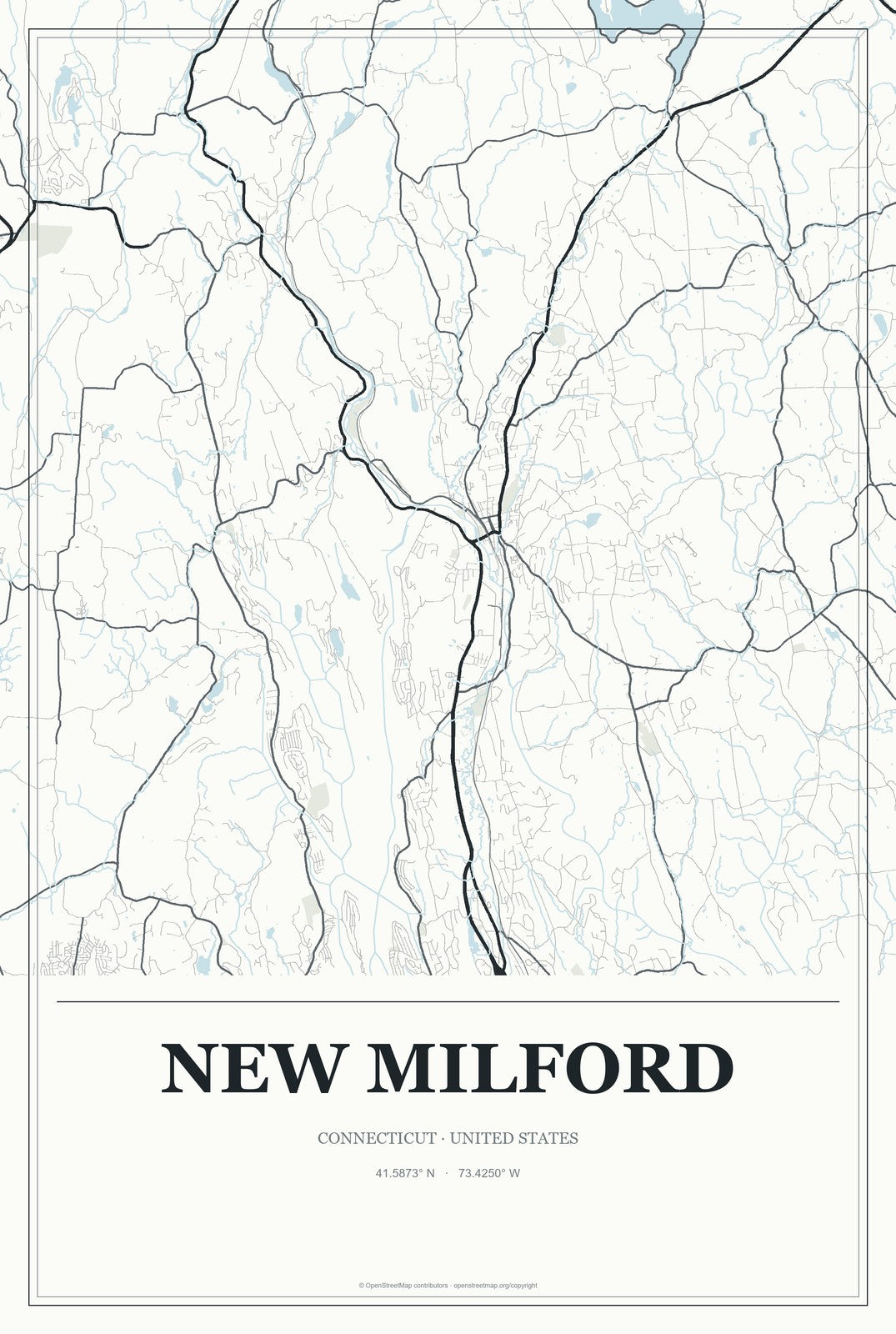 New Milford, Connecticut City Map Aluminum Sign in Gallery Air style