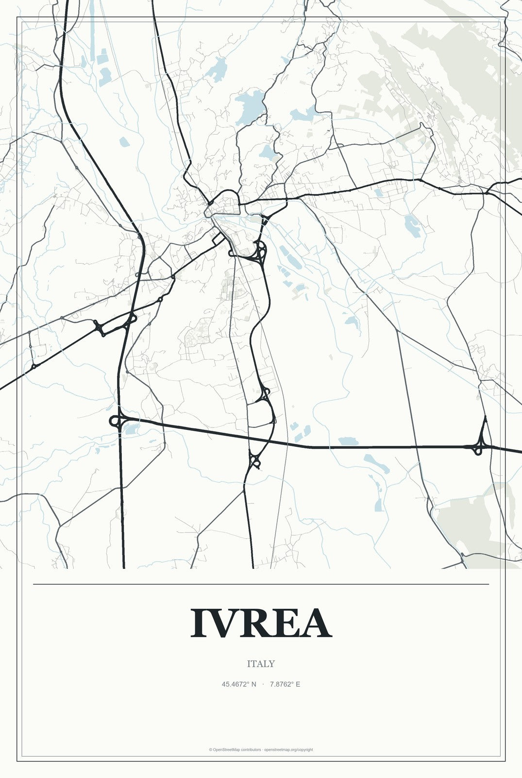 Ivrea, Italy City Map Aluminum Sign in Gallery Air style