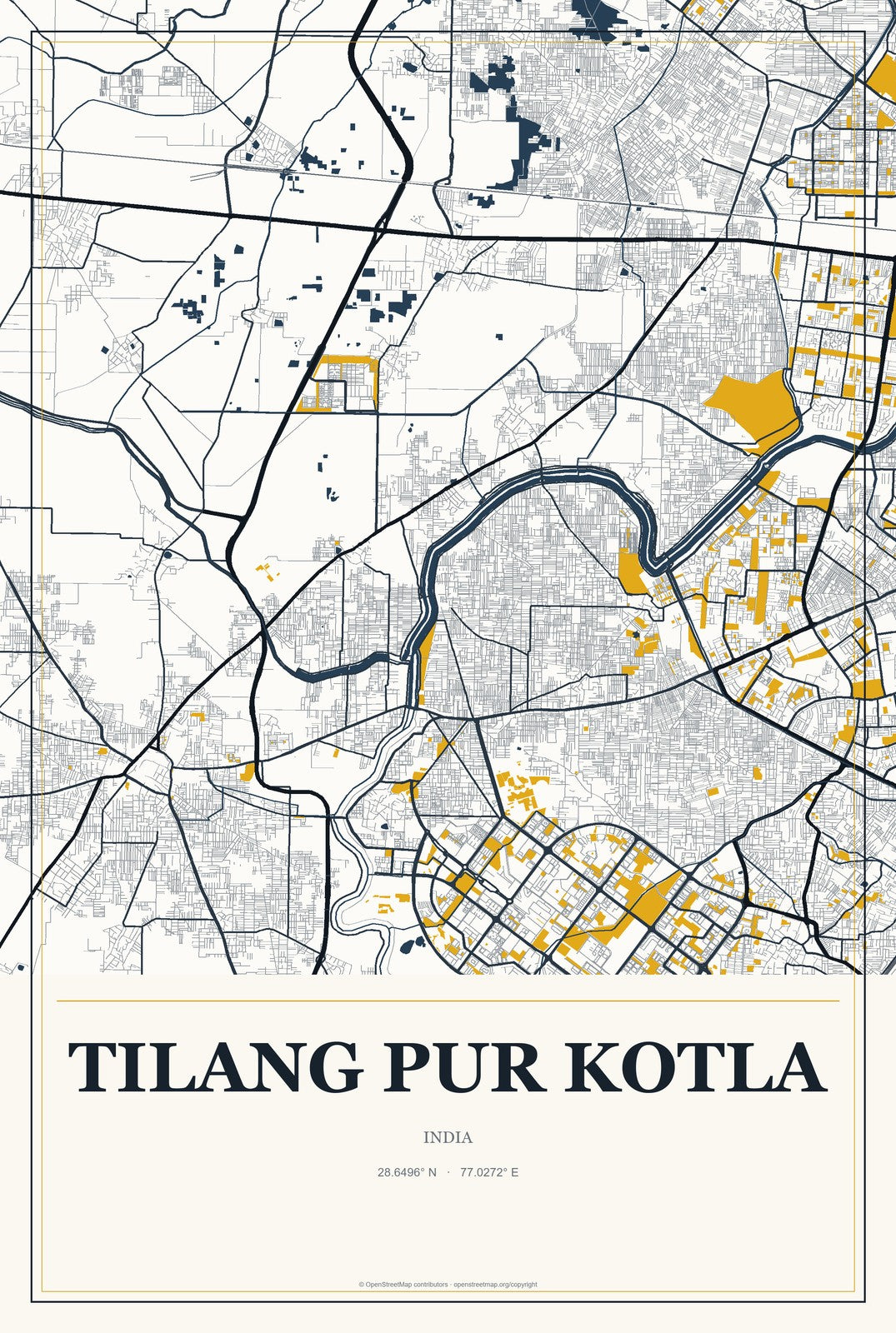 Tilang Pur Kotla, India City Map Aluminum Sign in Citrine Modern style