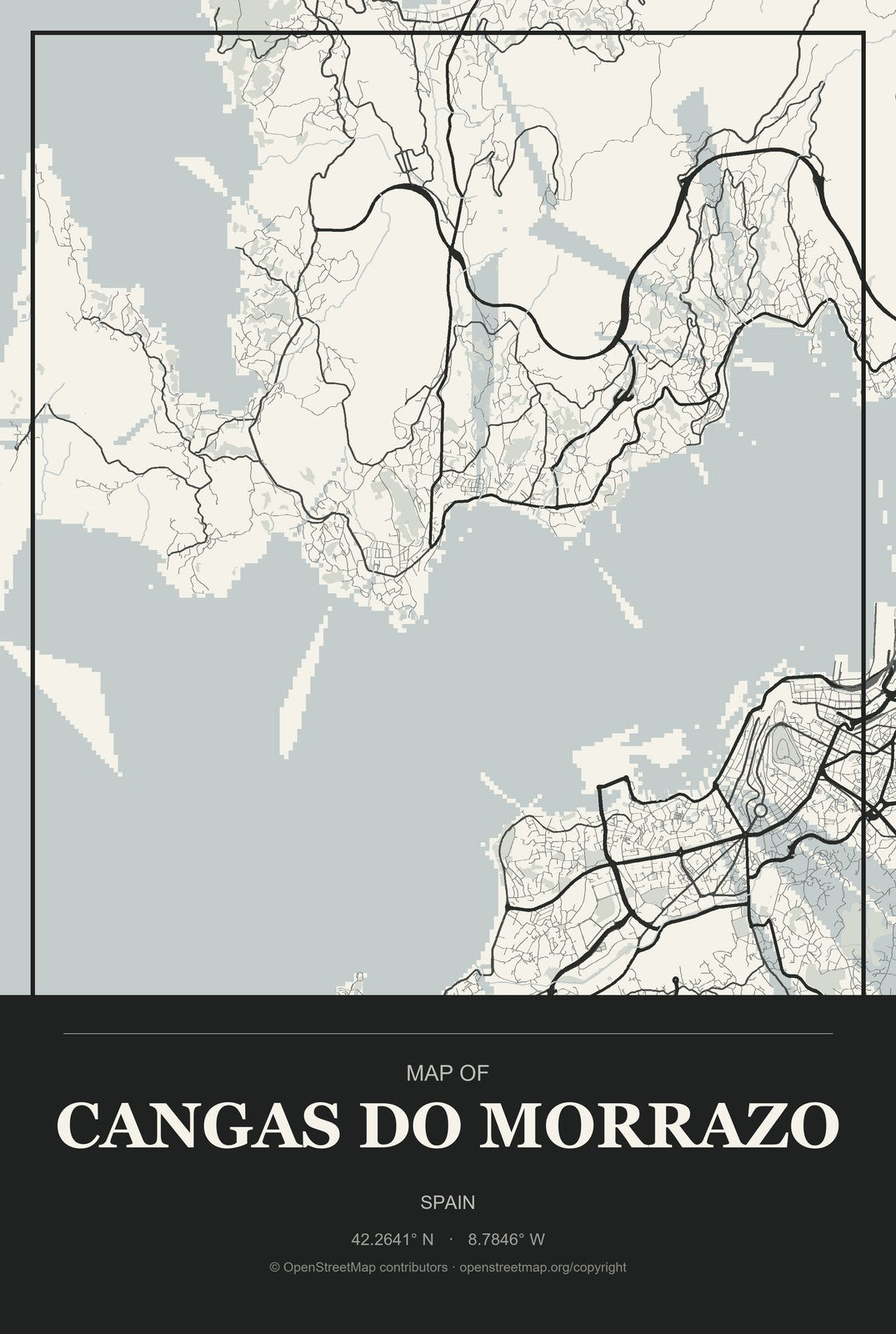 Cangas do Morrazo, Spain City Map Aluminum Sign in Museum Plaque style