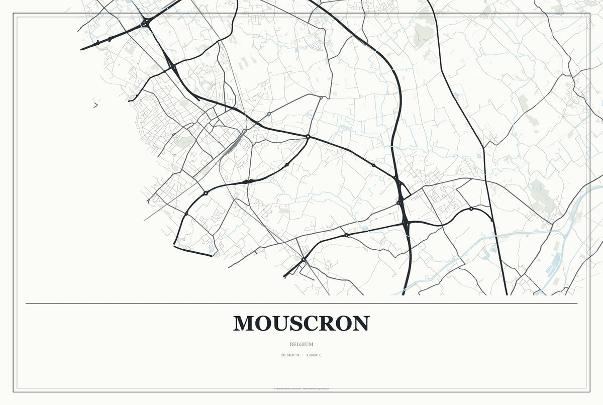 Mouscron, Belgium City Map Aluminum Sign in Gallery Air style
