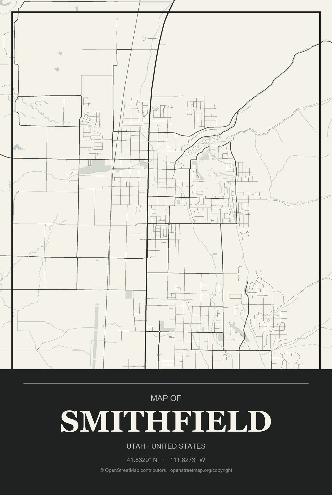 Smithfield, Utah City Map Aluminum Sign in Museum Plaque style