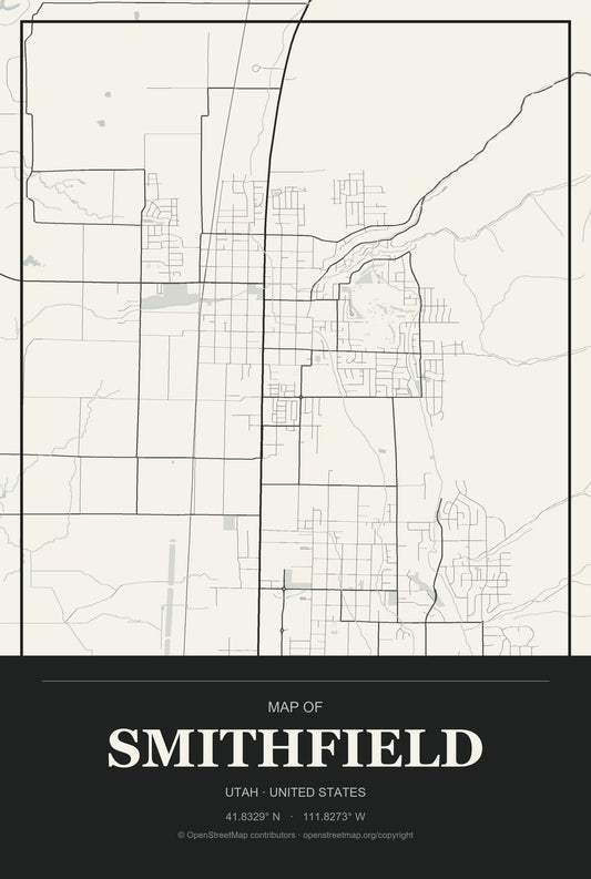 Smithfield, Utah City Map Aluminum Sign in Museum Plaque style
