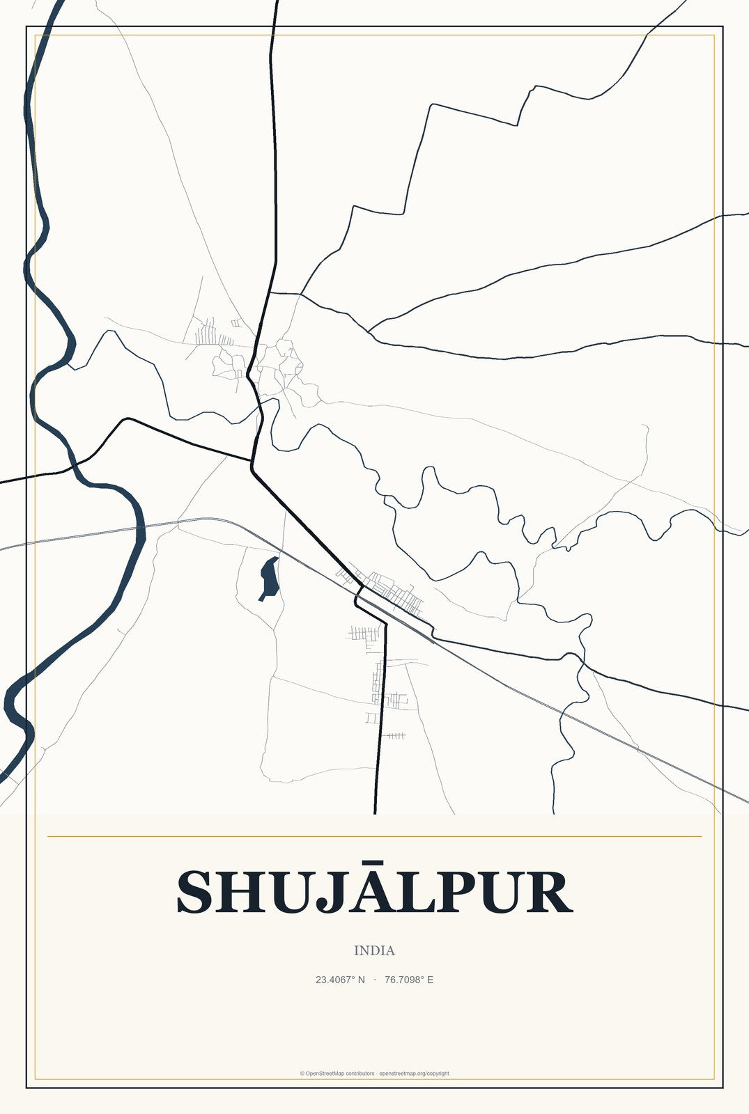 Shujālpur, India City Map Aluminum Sign in Citrine Modern style