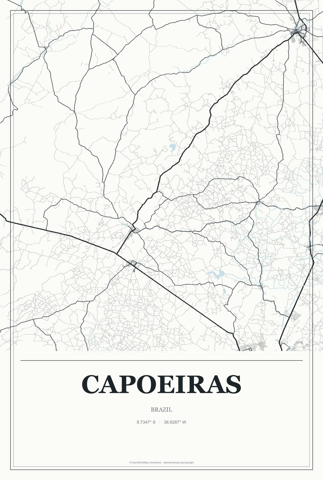 Capoeiras, Brazil City Map Aluminum Sign in Gallery Air style
