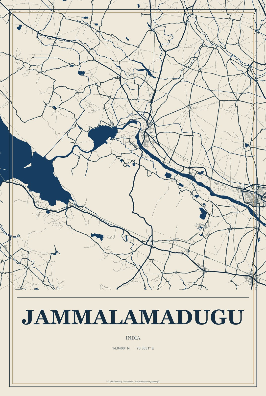 Jammalamadugu, India City Map Aluminum Sign in Coastal Cutout style