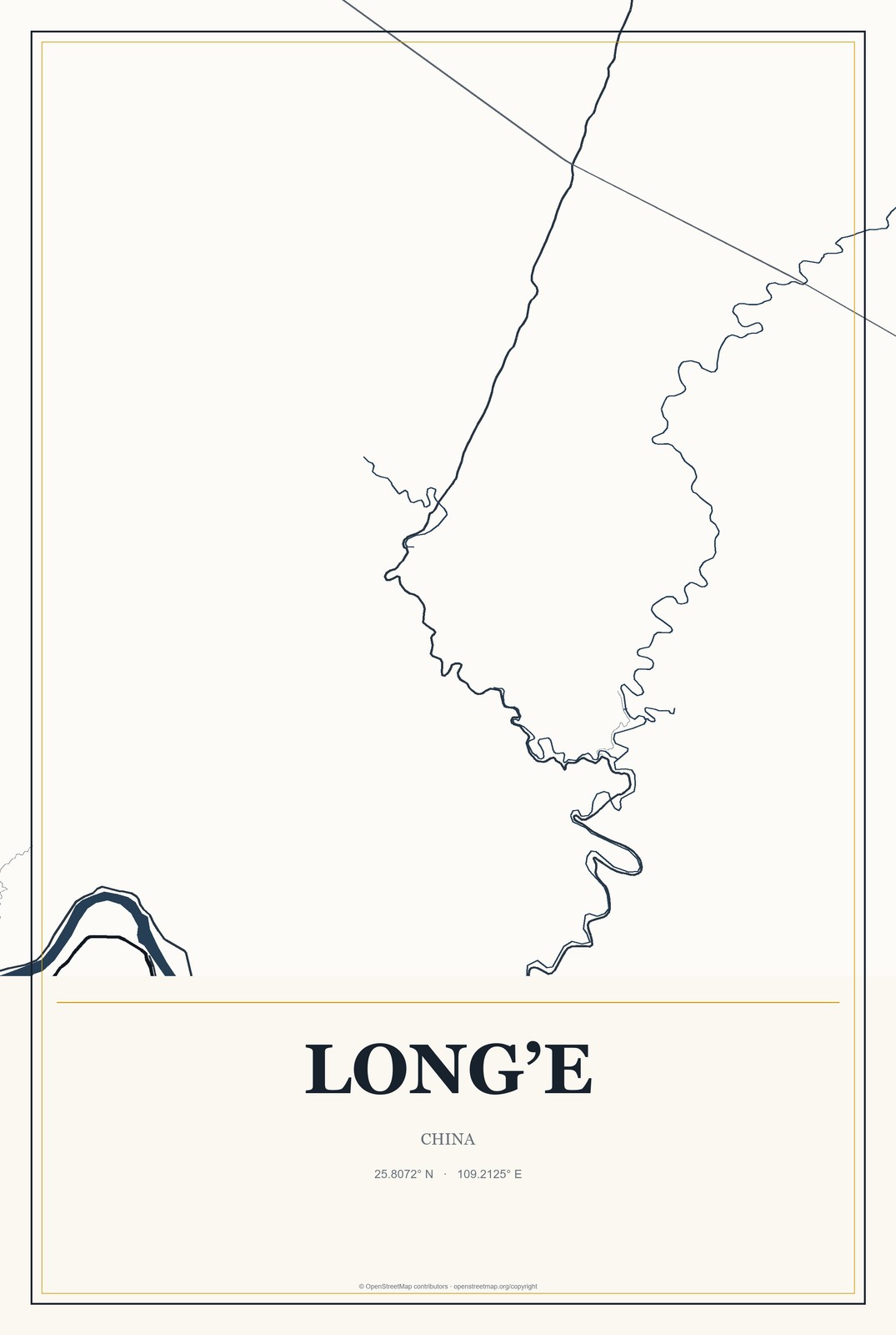 Long’e, China City Map Aluminum Sign in Citrine Modern style