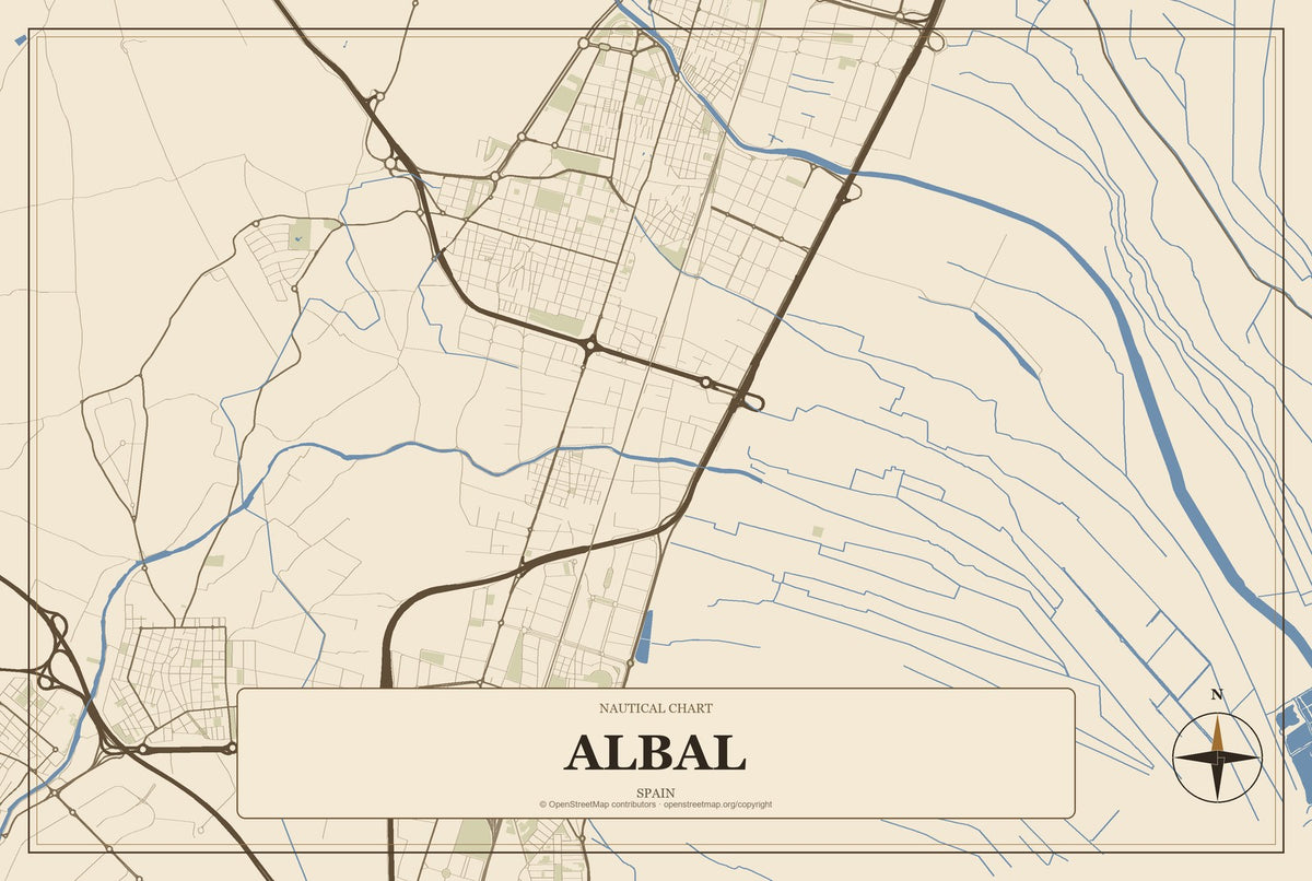Albal, Spain City Map Aluminum Sign in Heritage Nautical style