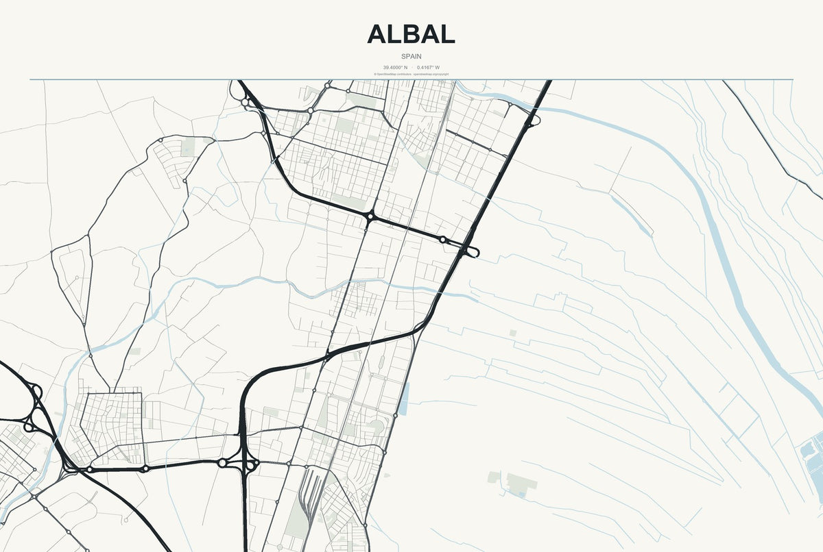 Albal, Spain City Map Aluminum Sign in Headline Atlas style