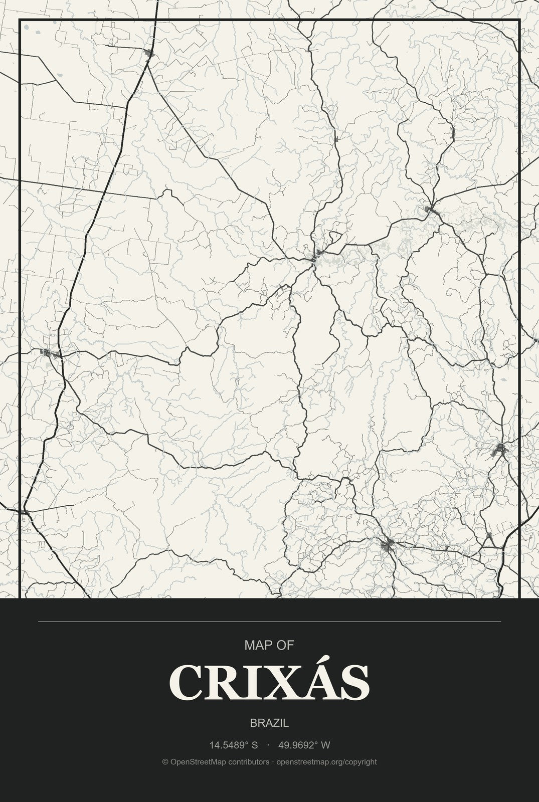 Crixás, Brazil City Map Aluminum Sign in Museum Plaque style
