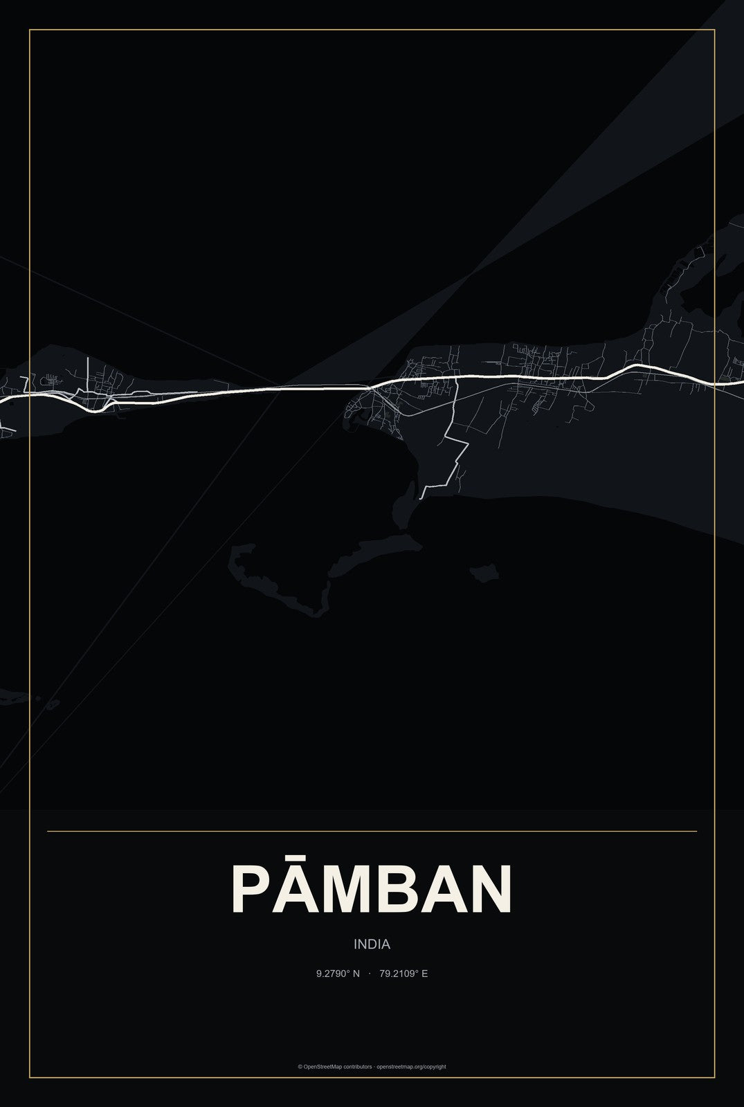 Pāmban, India City Map Aluminum Sign in Metropolitan Noir style