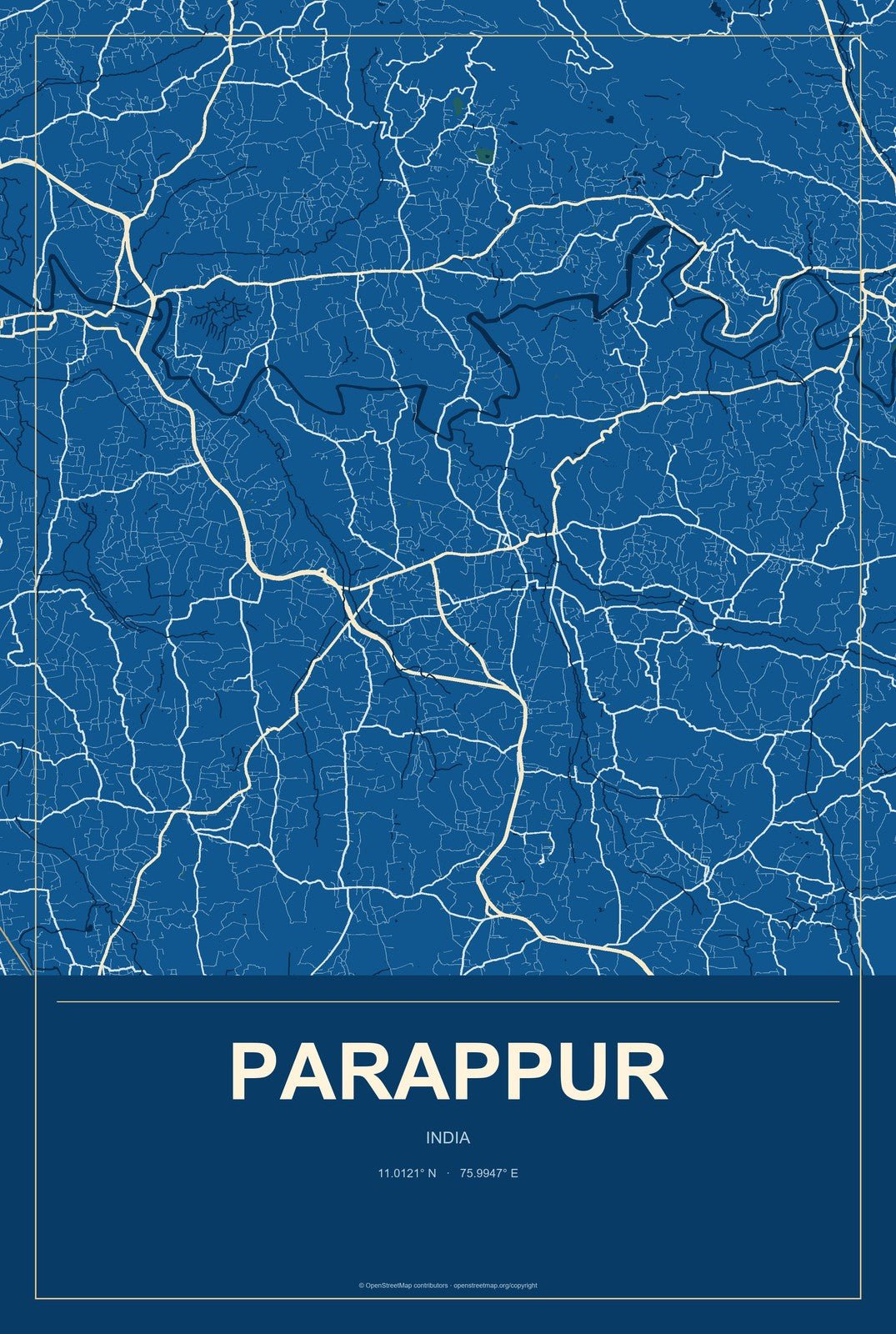 Parappur, India City Map Aluminum Sign in Harbor Cobalt style
