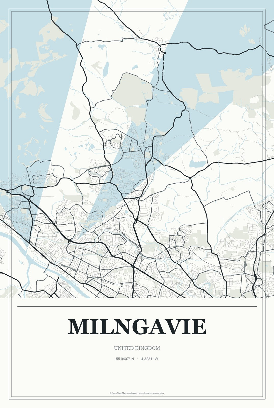 Milngavie, United Kingdom City Map Aluminum Sign in Gallery Air style