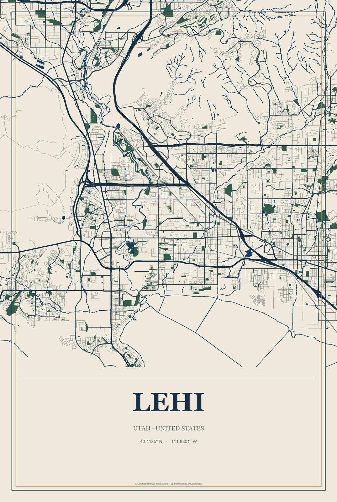 Lehi, Utah City Map Aluminum Sign in Coastal Cutout style
