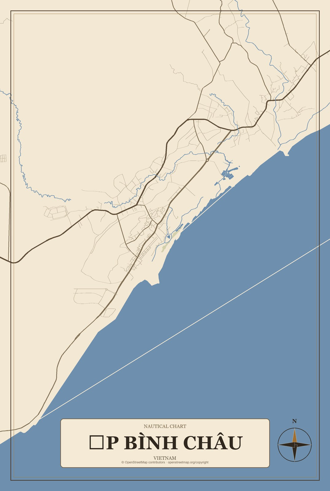 Ấp Bình Châu, Vietnam City Map Aluminum Sign in Heritage Nautical style