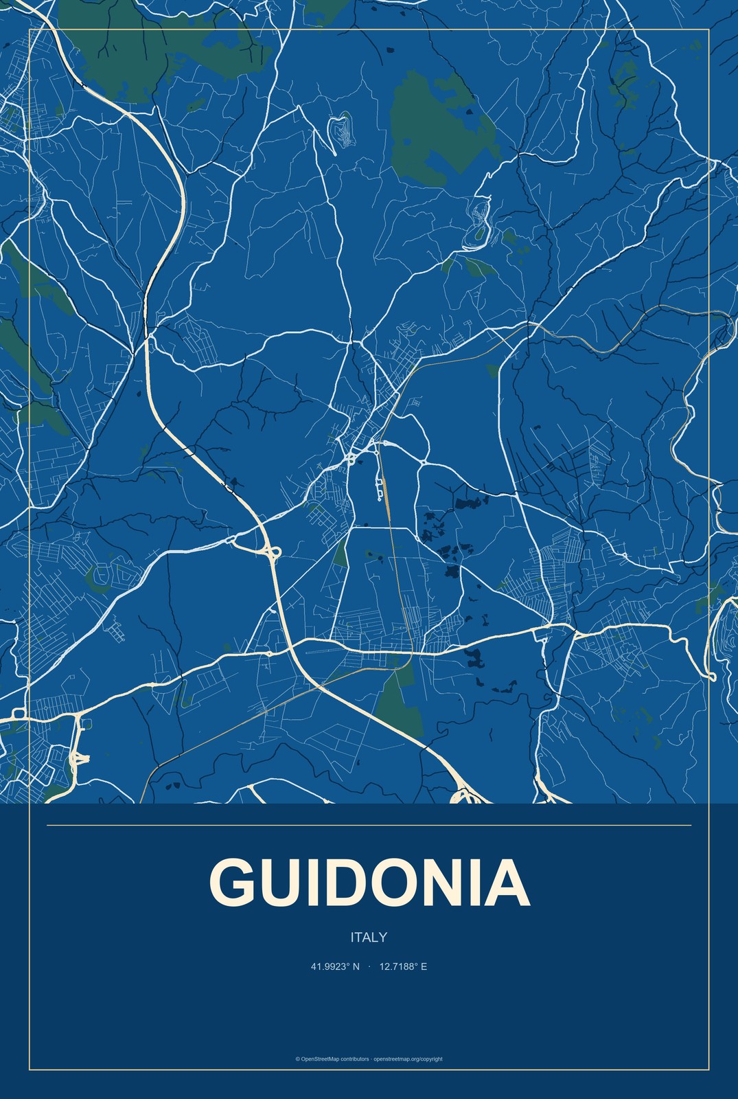 Guidonia, Italy City Map Aluminum Sign in Harbor Cobalt style