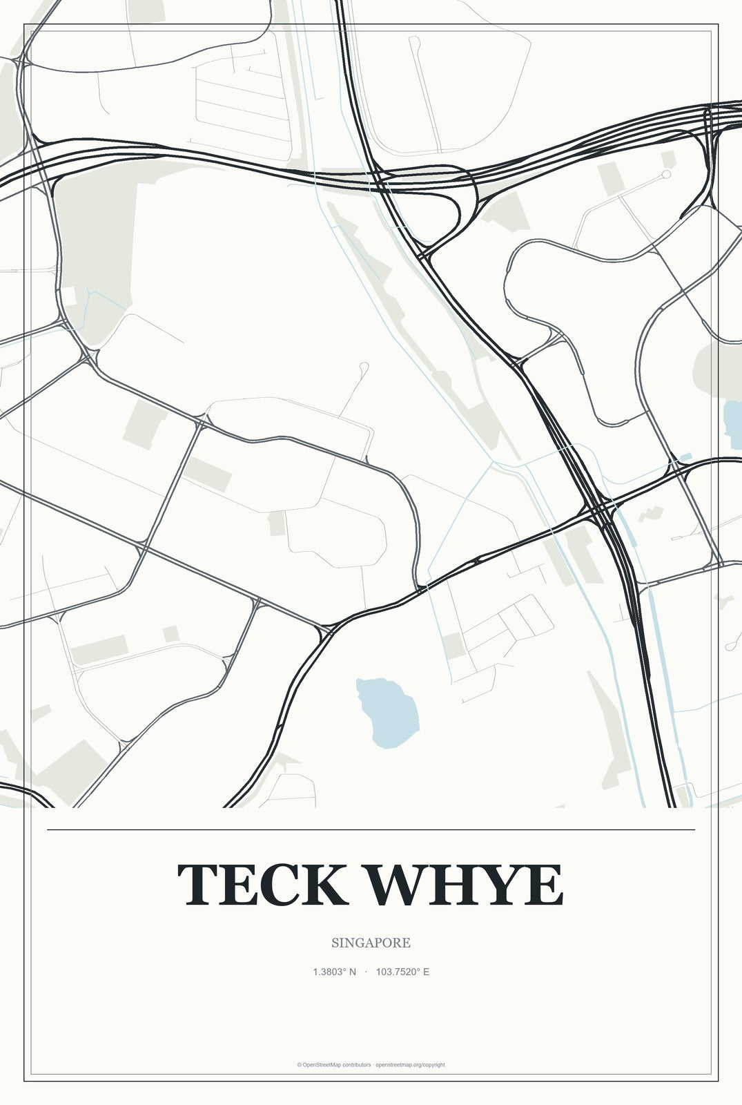Teck Whye, Singapore City Map Aluminum Sign in Gallery Air style