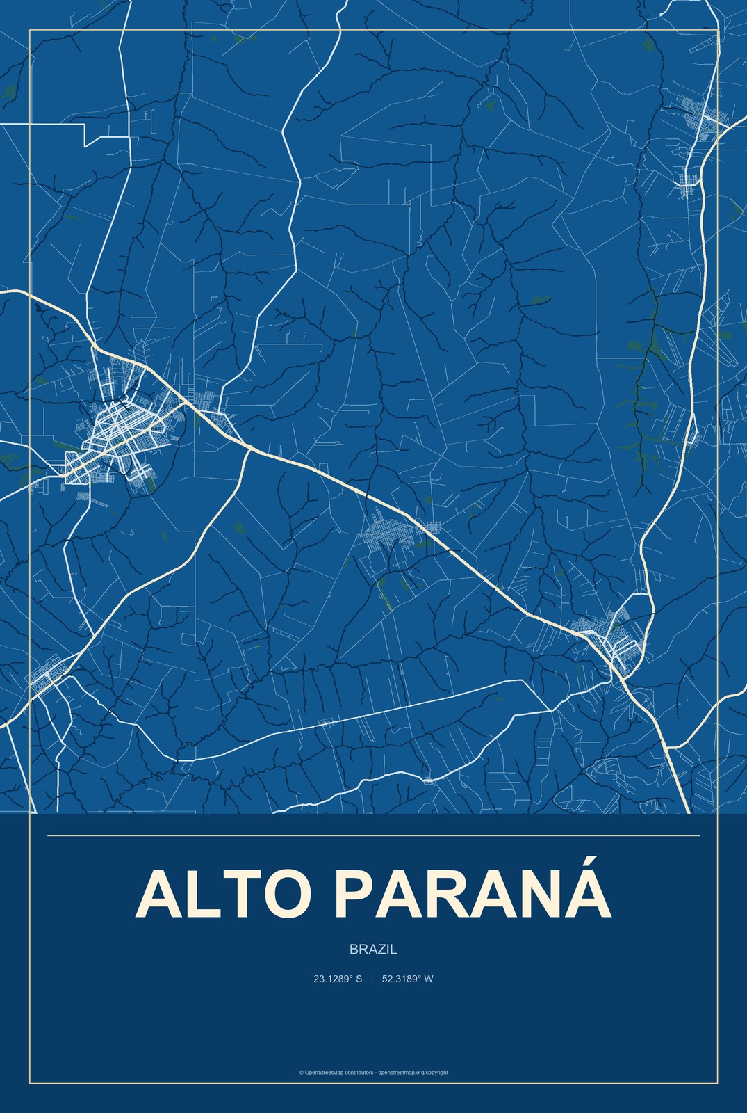 Alto Paraná, Brazil City Map Aluminum Sign in Harbor Cobalt style