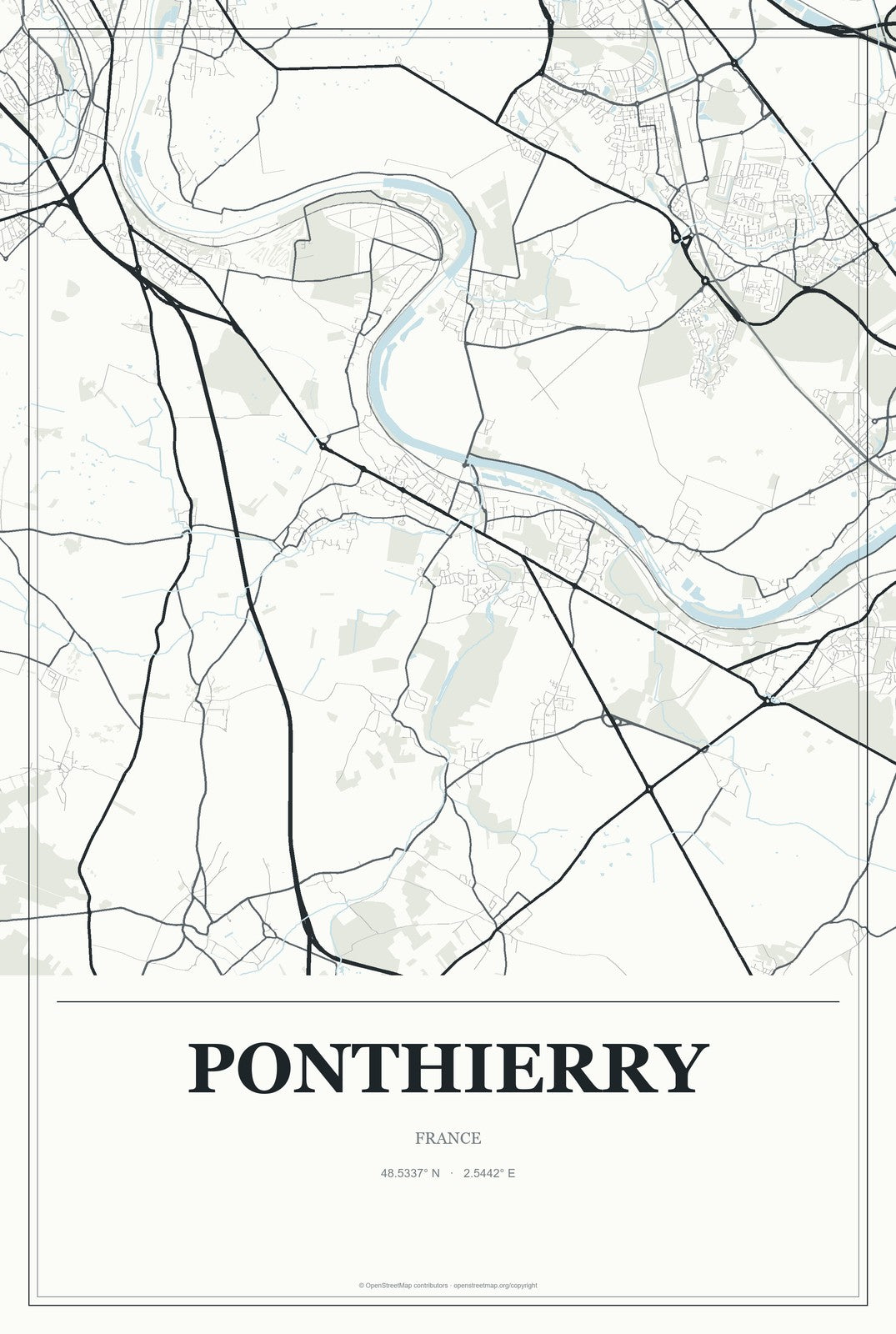 Ponthierry, France City Map Aluminum Sign in Gallery Air style