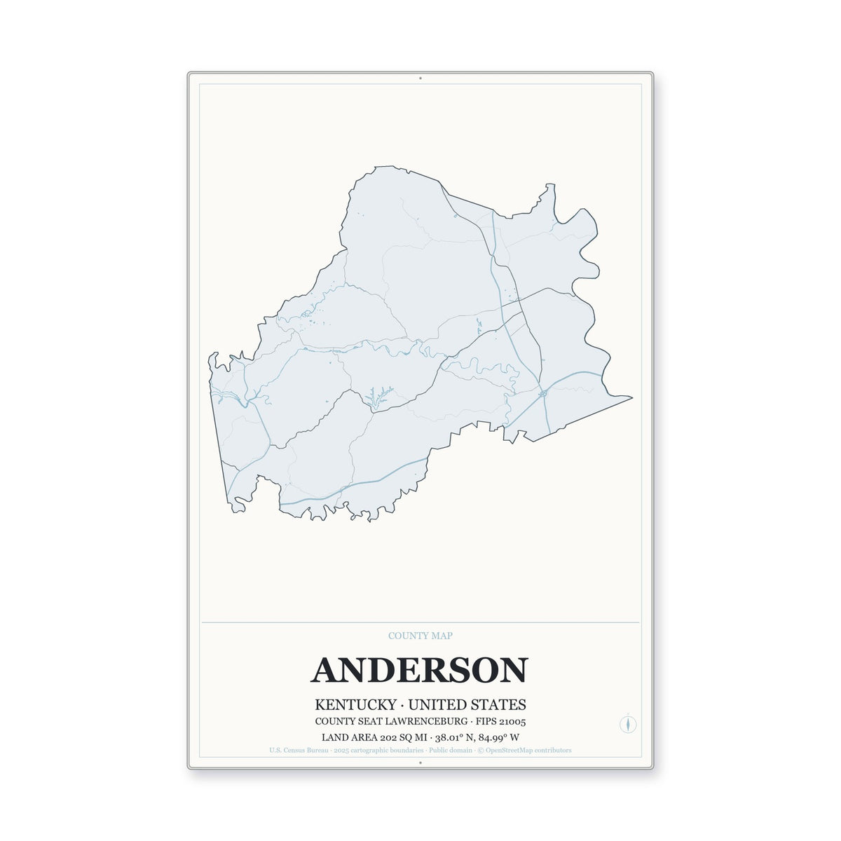 Anderson County, Kentucky Map Aluminum Sign in Gallery Air style
