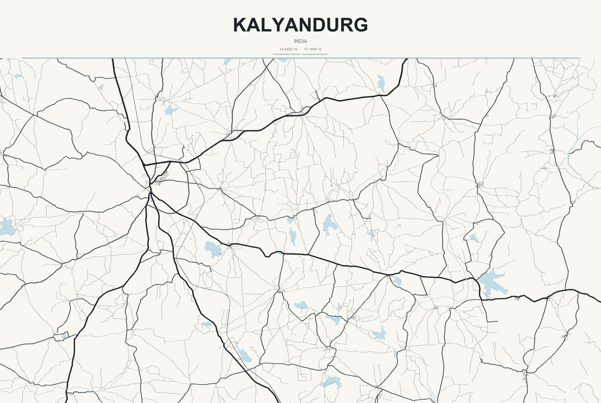 Kalyandurg, India City Map Aluminum Sign in Headline Atlas style