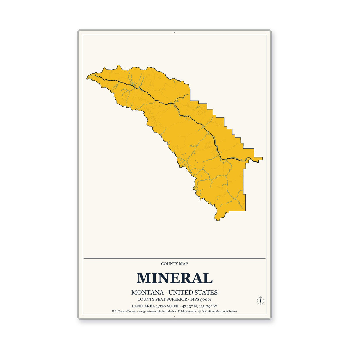 Mineral County, Montana Map Aluminum Sign in Citrine Modern style