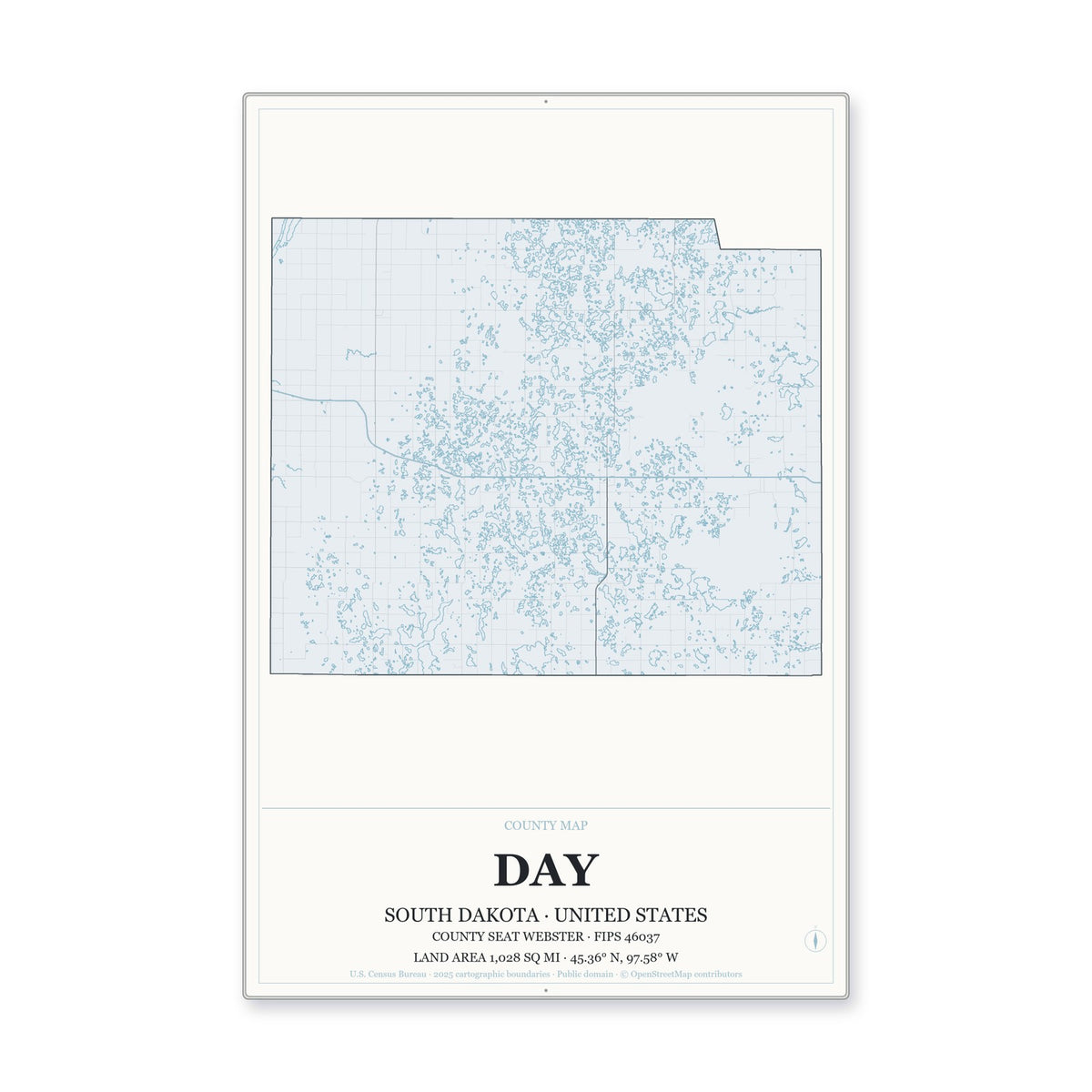 Day County, South Dakota Map Aluminum Sign in Gallery Air style