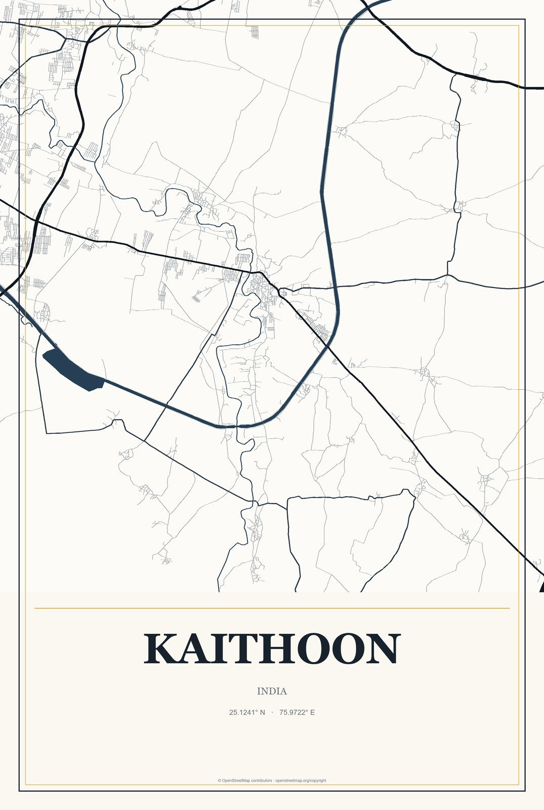 Kaithoon, India City Map Aluminum Sign in Citrine Modern style