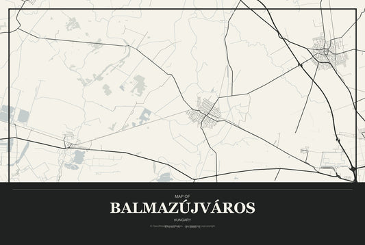 Balmazújváros, Hungary City Map Aluminum Sign in Museum Plaque style