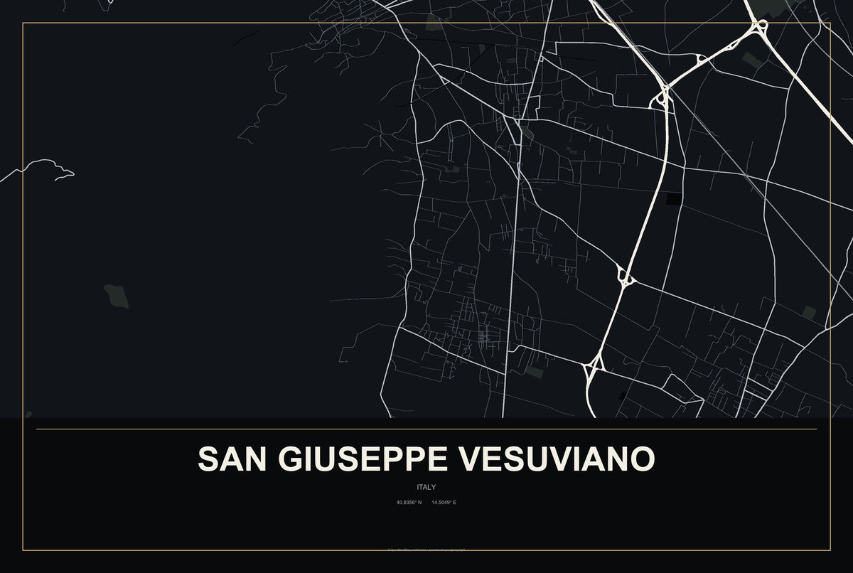 San Giuseppe Vesuviano, Italy City Map Aluminum Sign in Metropolitan Noir style