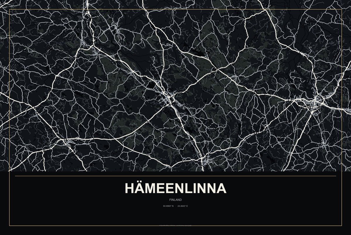 Hämeenlinna, Finland City Map Aluminum Sign in Metropolitan Noir style
