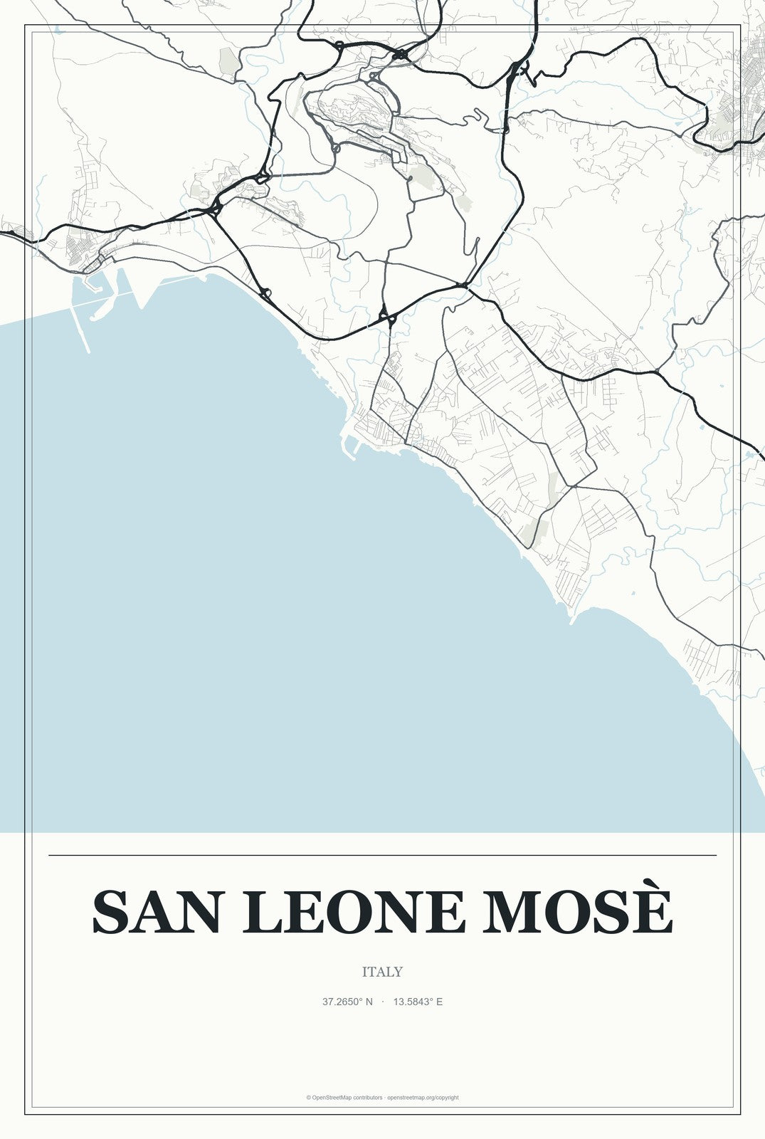 San Leone Mosè, Italy City Map Aluminum Sign in Gallery Air style