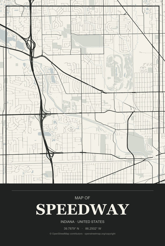 Speedway, Indiana City Map Aluminum Sign in Museum Plaque style