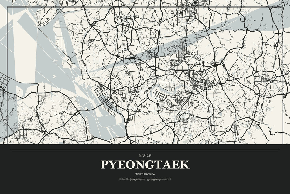 Pyeongtaek, South Korea City Map Aluminum Sign in Museum Plaque style