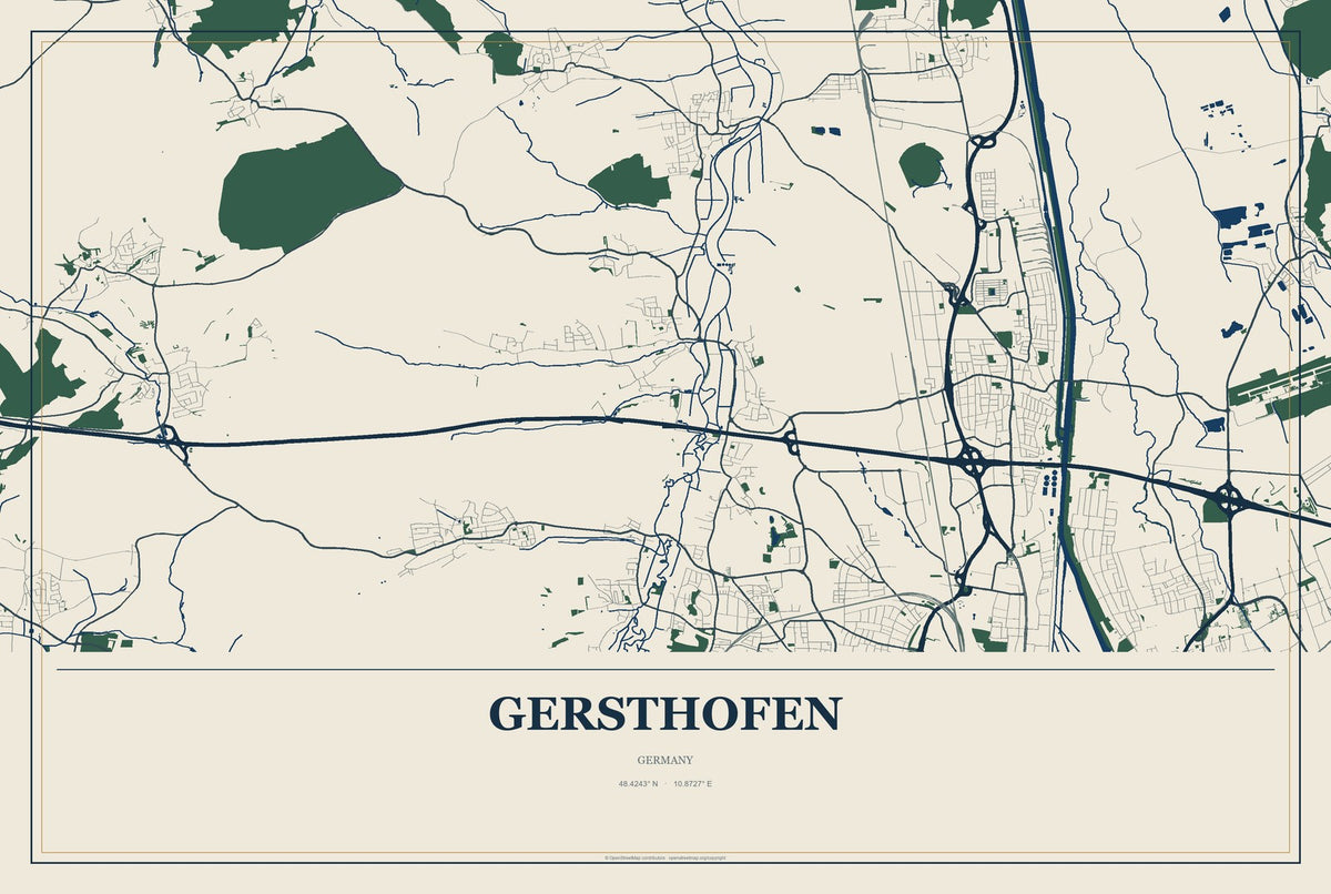 Gersthofen, Germany City Map Aluminum Sign in Coastal Cutout style