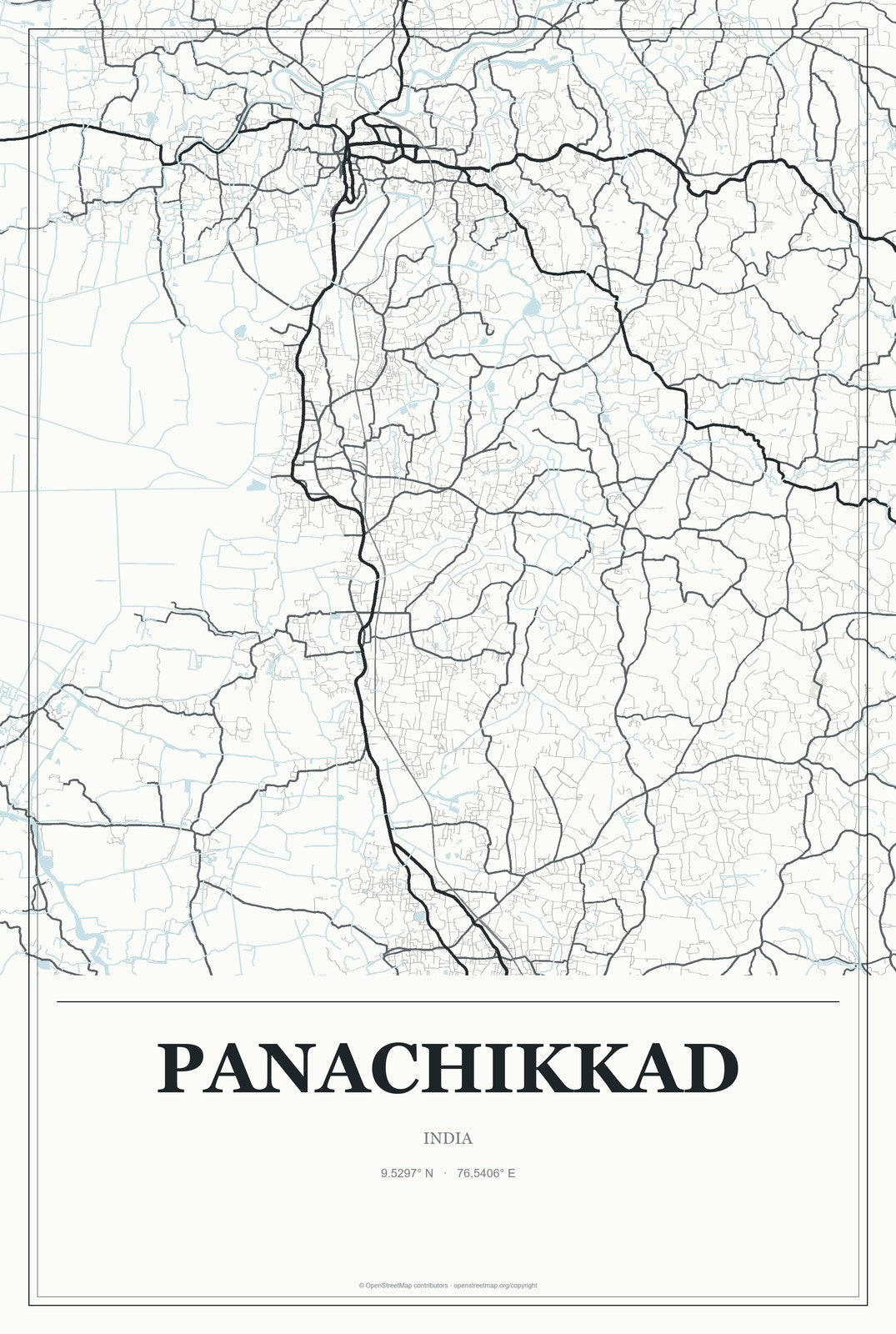 Panachikkad, India City Map Aluminum Sign in Gallery Air style