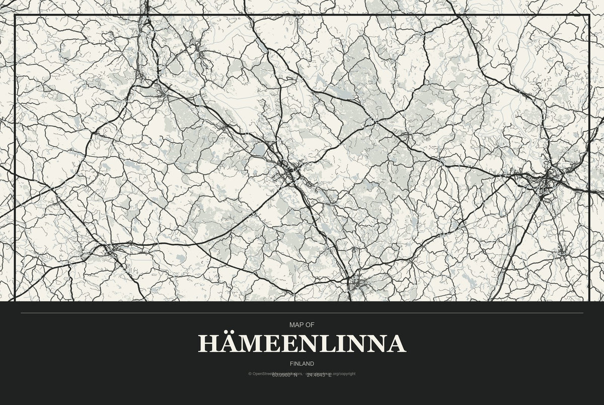 Hämeenlinna, Finland City Map Aluminum Sign in Museum Plaque style