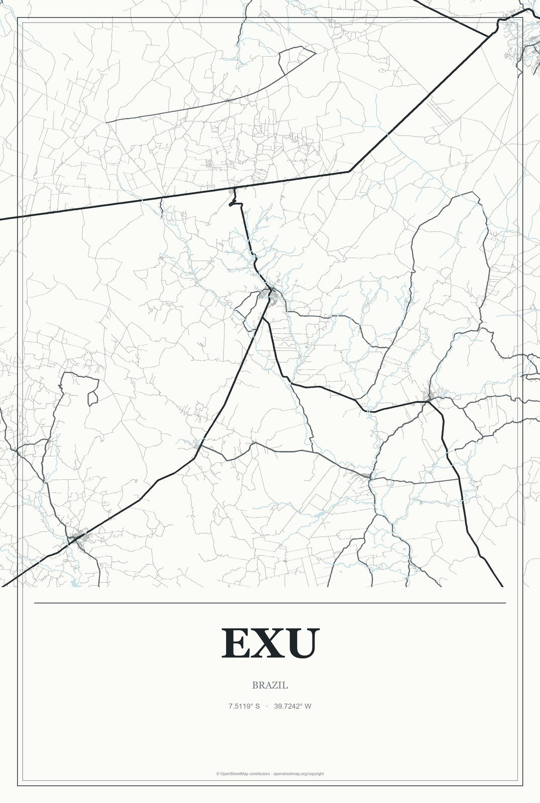 Exu, Brazil City Map Aluminum Sign in Gallery Air style