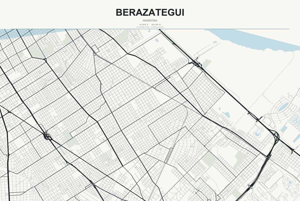 Berazategui, Argentina City Map Aluminum Sign in Headline Atlas style