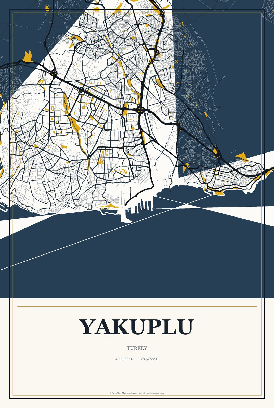 Yakuplu, Turkey City Map Aluminum Sign in Citrine Modern style