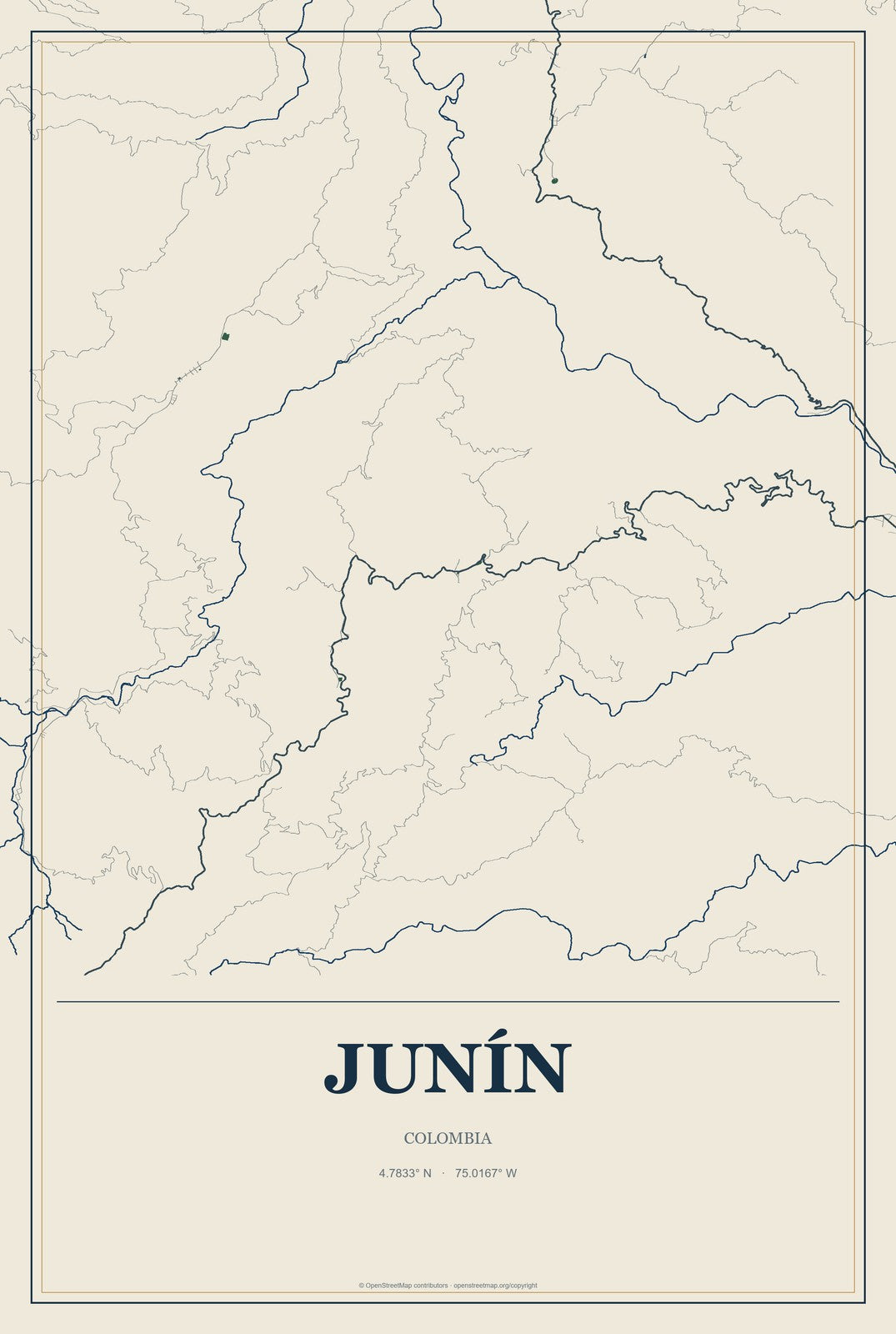 Junín, Colombia City Map Aluminum Sign in Coastal Cutout style